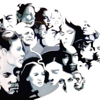 The Masses 2011. acryl op mdf 90/70cm. In collectie Faculteit rechtsgeleerdheid Leiden. the-masses-2011-acryl-op-mdf-90-70-cm-in-collectie